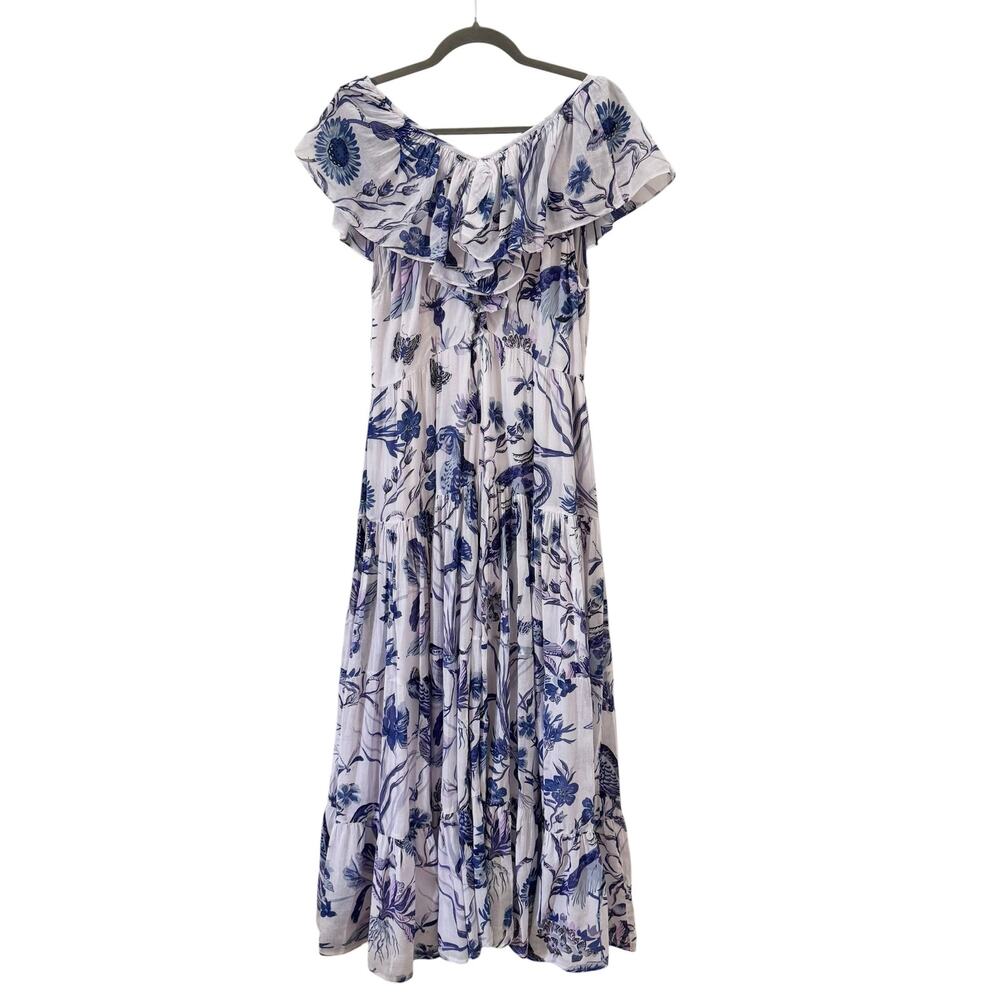 Banjanan Gladys Maxi Dress Botanical Floral Blue White Size Large - Picture 6 of 9